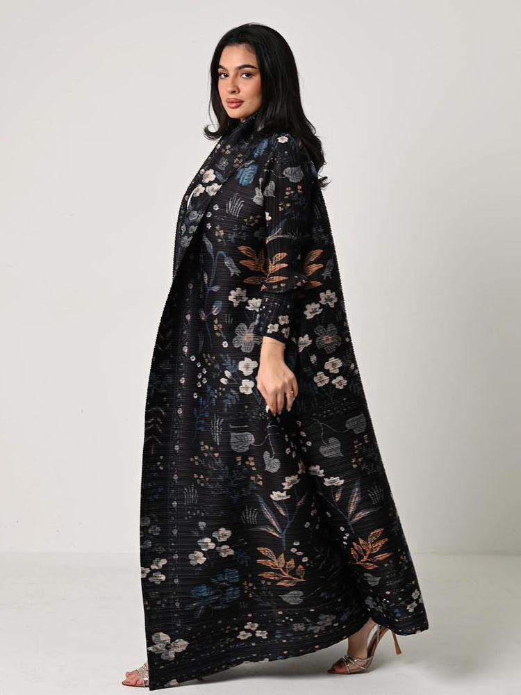 Women's Issey Miyake Pleated Print Cardigan Abaya - Long, Plus Size Arab Robe