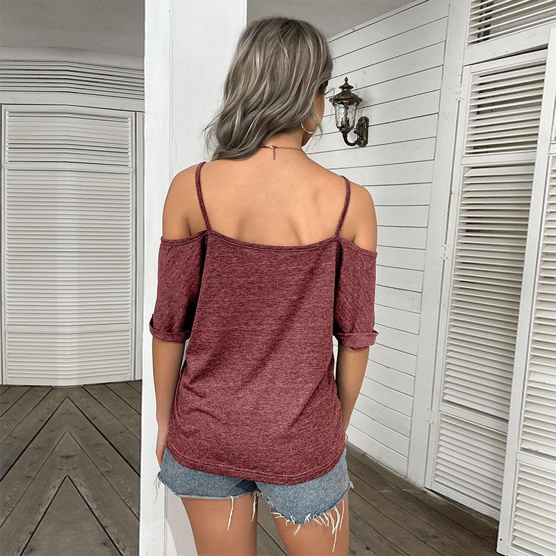 Sommer Frauen Mode Strap Off-schulter T-shirt Lose Backless Casual Top
