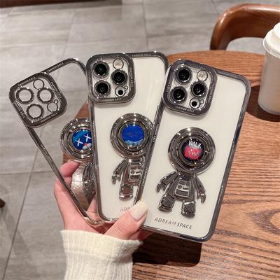 Electroplated Astronaut Ring Holder Case For Iphone 11 12 13 Pro Max X Xr Xs Max Lens Protection Silicone Plating Cover