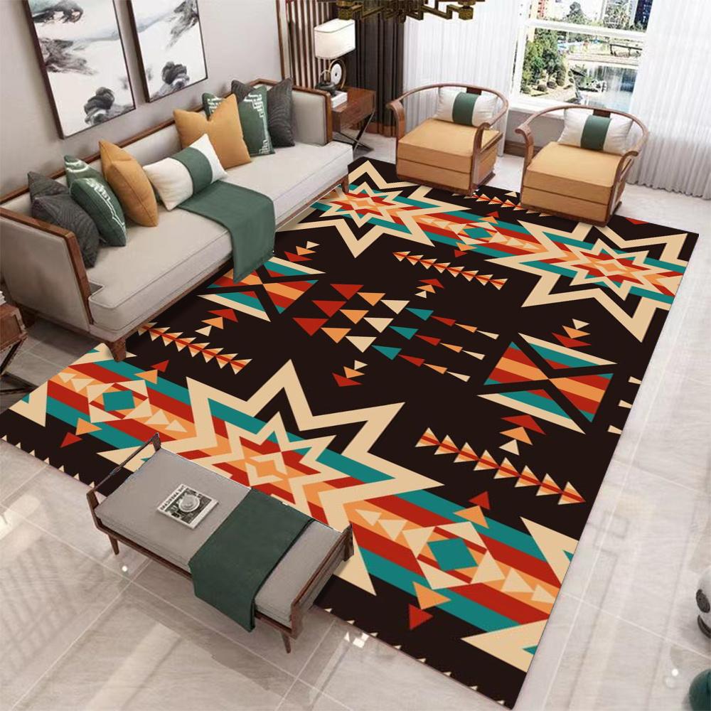 Bohemian Tribal Carpet Mat Rug Colorful Patchwork Design Vibrant Abstract Home Decoration for Living Room Bedroom Floor Mat