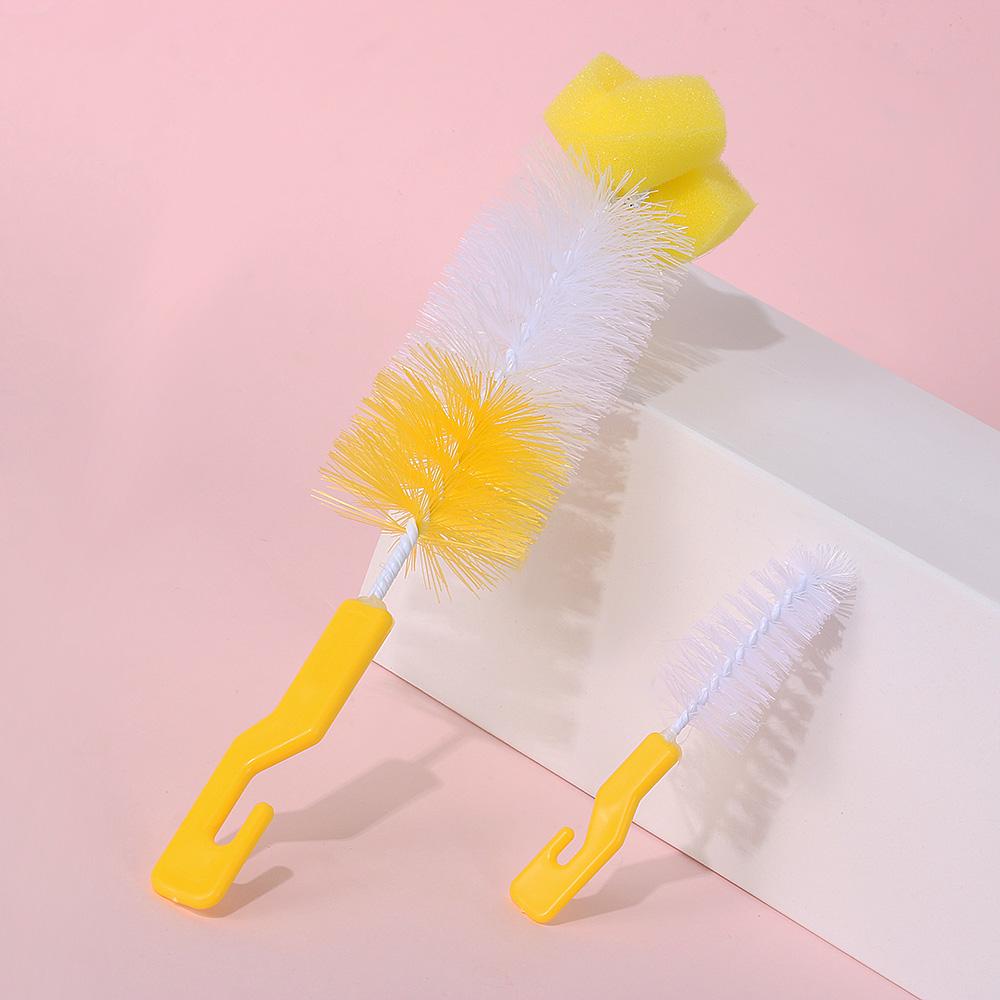 2PCS Head Washing Spout Cup Clean Sponge Bottle Brush Rotating Baby Nipple