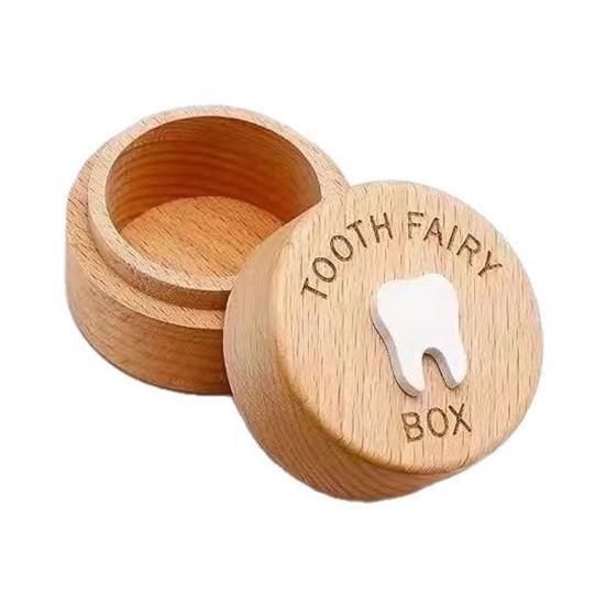 

Коробочка для молочных зубов Деревянная круглая Коробка для хранения молочных зубов Детские зубы