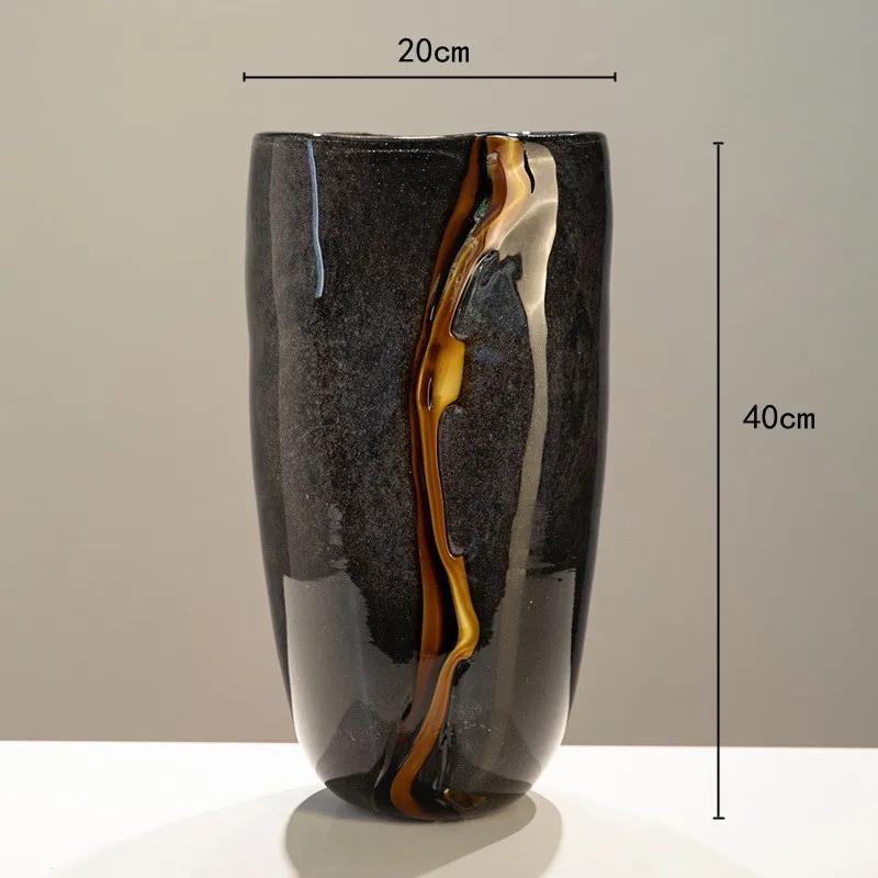 Black Glass Vase Crack Water Ripple Flower Pot Floral Arrangement Accessories Flowerpot Terrarium Room Decoration Accessories