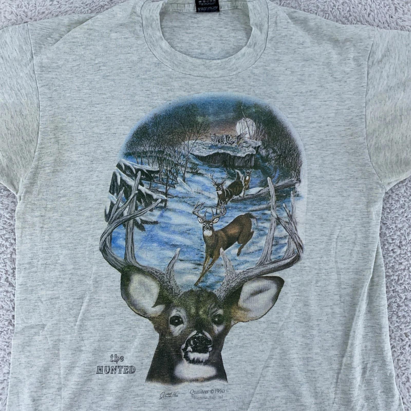 

Vintage The Hunted Deer Shirt Medium Wildlife Nature Animal Wisconsin 90s USA XL