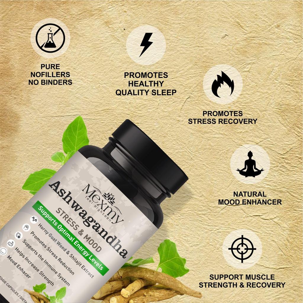 Organic Ashwagandha Herbal Capsules | Plant-Based Adaptogen Supplement | Daily Stress & Wellness Support | Vegan & Non-GMO | 60 Capsules