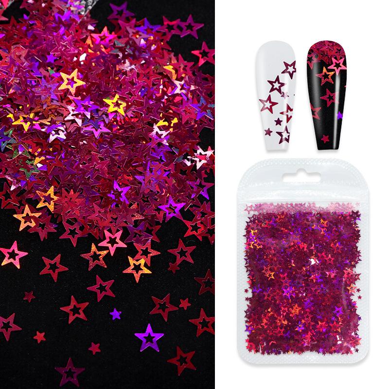 2g/ Bag Hologram Mixed Holloway Pentacle Nail Glitter Flash PET Flake Shaped Glitter for DIY Gel Nail Decoration Accessories