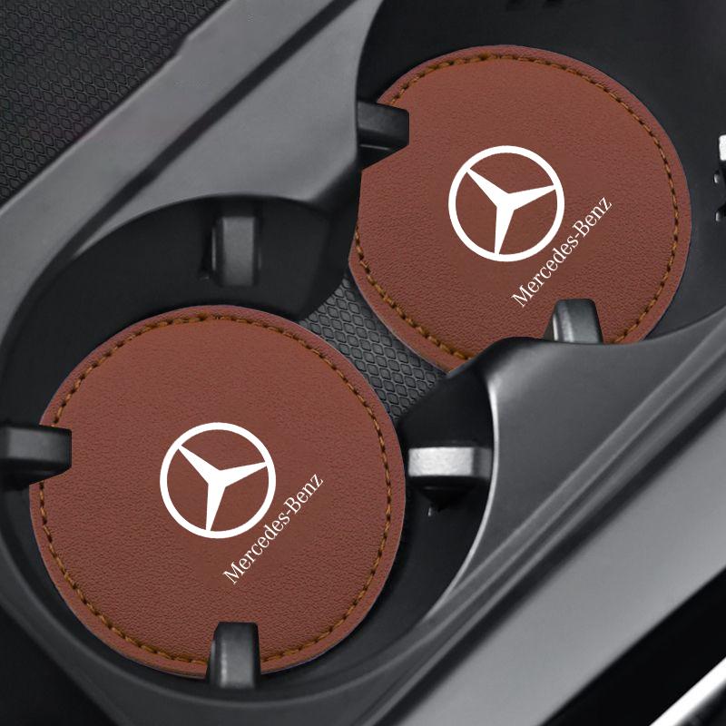 2Pcs Car Non-Slip Mat Waterproof Water Cup Holder Slots Mat Drink Pad For Mercedes Benz W211 W203 W204 W210 W124 AMG W202 W212 WE10