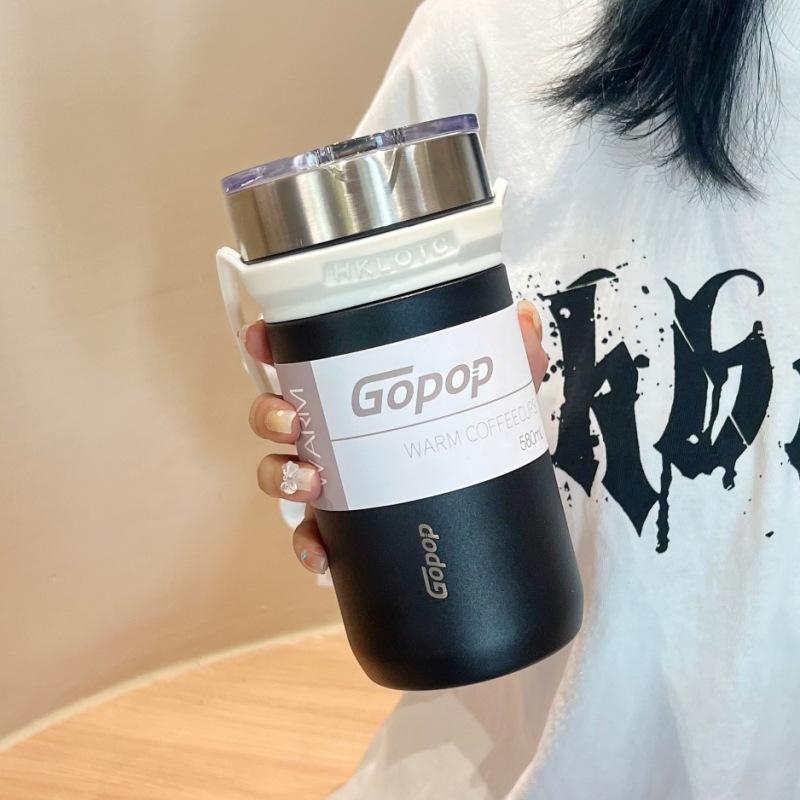 580ML Coffee Cup Thermos Bottle Stainless Steel Vacuum Insulation Cold Drink Bottle Travel Mugs with Straw Car Water Bottles