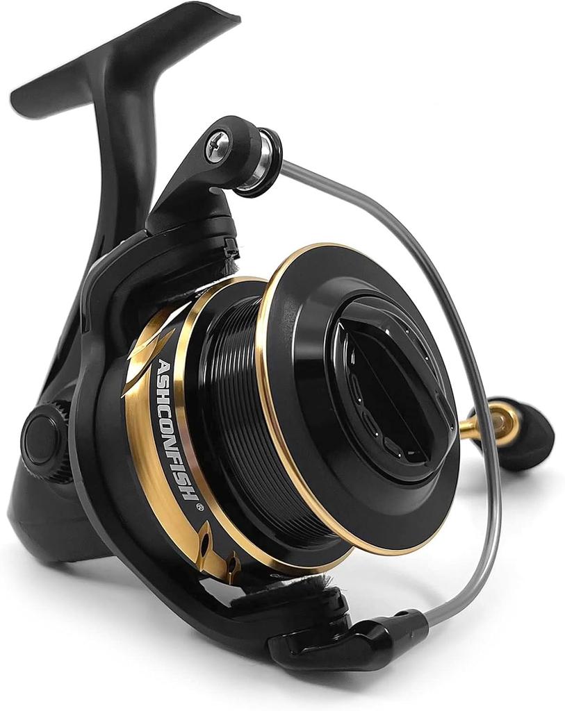 Ashconfish Spinning Reel, Graphite Body, 7+1BB, Stainless Steel, Lightweight, Freshwater/Saltwater Use, Gear Ratio 5.0:1, 100m PE Line Included, AF400
