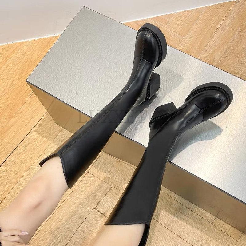 Fashion Women Black Thick Soled Ankle Boots Platform Square High Heel Women and Lower Leg Snow Short Patent PU Leather Round Head