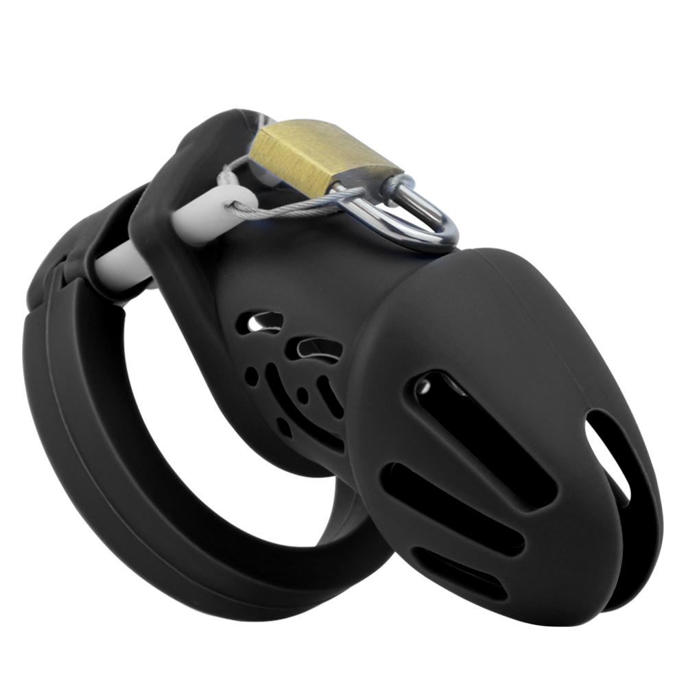 FRKO Pink Soft Silicone Male Chastity Cage Device Size S/L Invisible Lock Sex Toys with 5 Cock Ring Penis Sleeve for Men BDSM