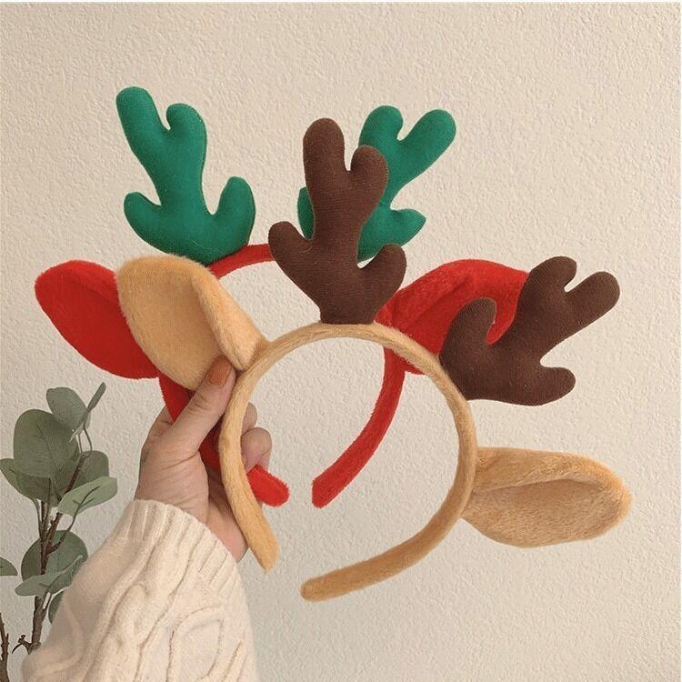 Cute Korean Style Antler Headband Internet Celebrity Hair Accessory with Plush Hair Hoop and Face Mask for Christmas Headwear