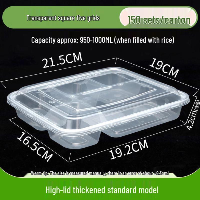 Thickened Disposable Bento Box with Five Compartments
