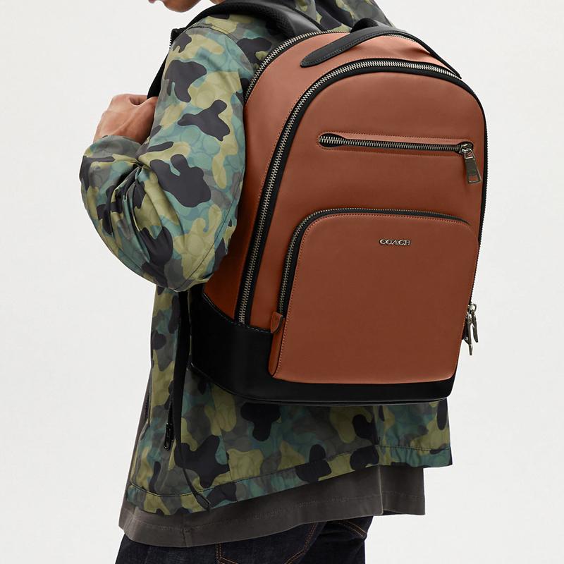 Coach Bethany 32 Solid Logo Zipper Multifunction Bag Smooth Calfskin Backpack Large Men backpack Brown CL963-FSD