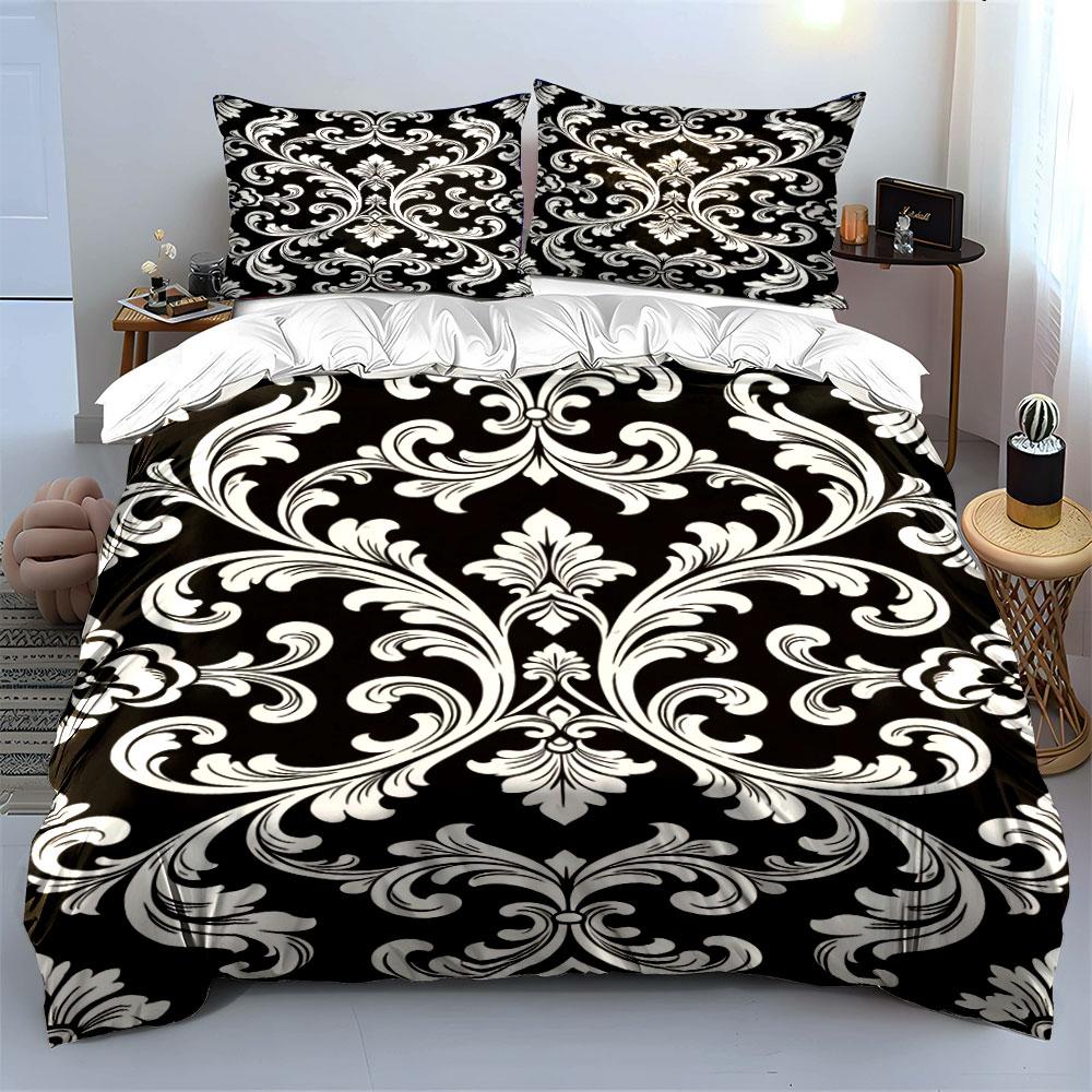 White floral damask pattern. Bedding sets Duvet cover sets Duvet covers Pillowcases(1 * Duvet Cover 2 * Pillowcases without duvet insert)
