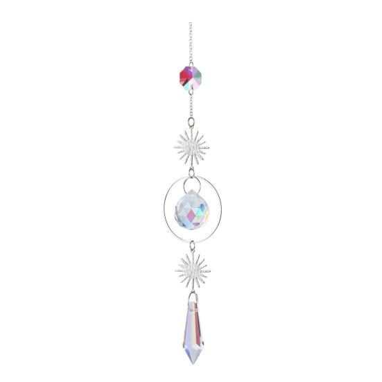 Faux Crystal Suncatcher, Colorful Prisms Window Hanging Sun Catcher, Moon Sun Rainbow Maker Chain Pendant for Garden Home Decor