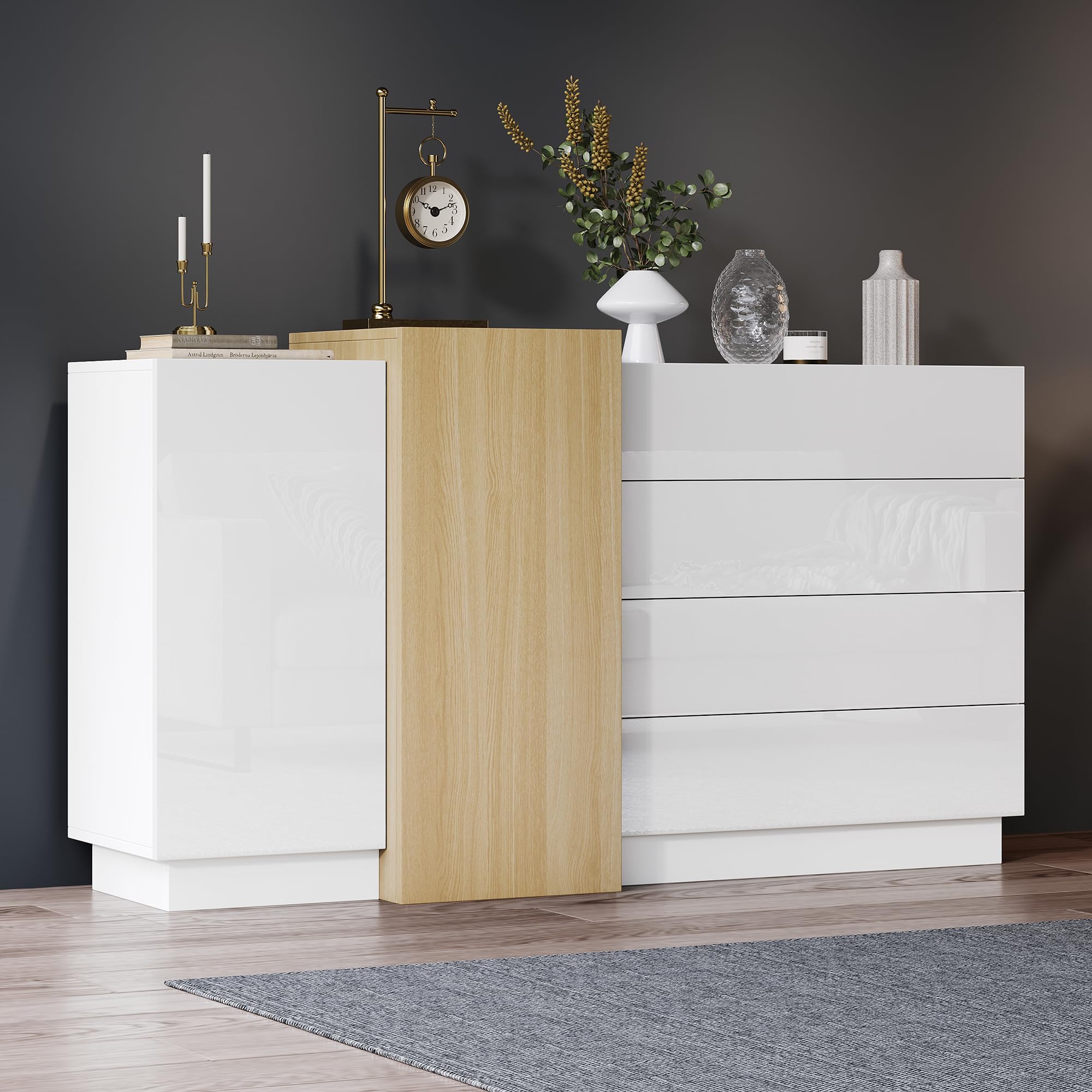 Sideboard Kommode Balts Augšglancēts, Moderns 2