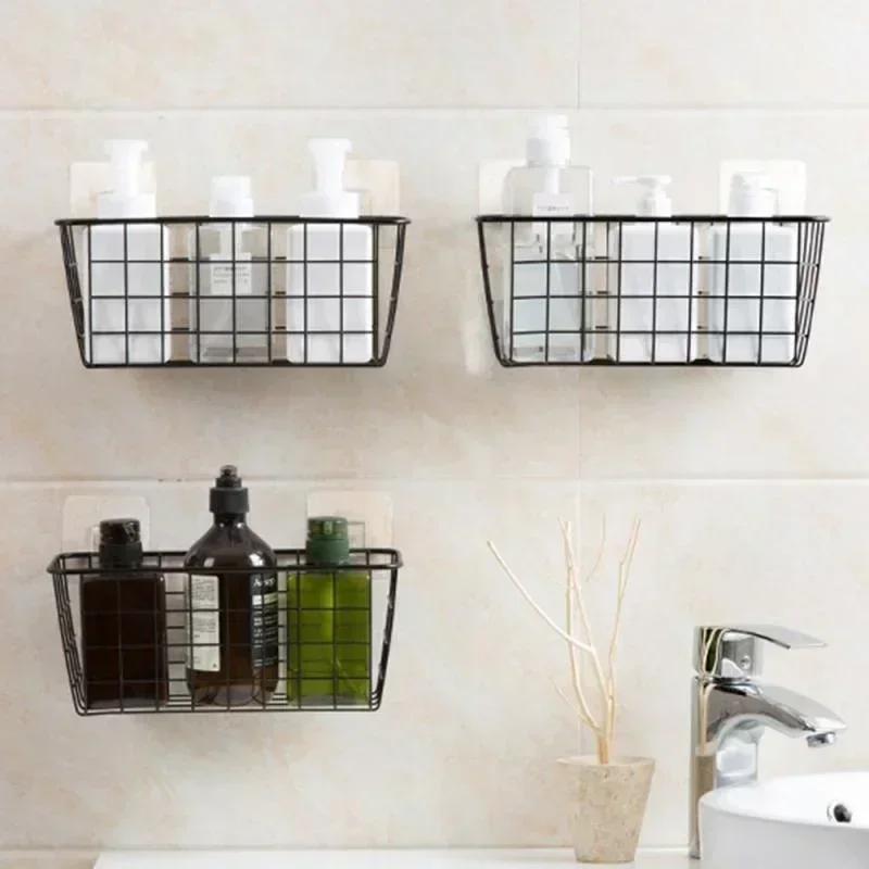 New Household Storage Wrought Iron Kitchen Seasoning Storage Basket Basket Rectangular Storage Box Wall Hanging Rack Accessories