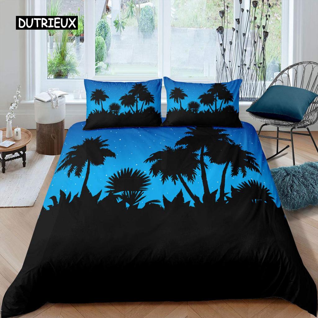 Palmen Bettbezug Set Atollsee Bettwäsche Set Miami Florida Sonnenuntergang Bettdeckenbezug Atlantischer Ozean Naturszene Steppdeckenbezug