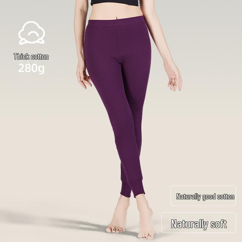 Women's Quilted 280G Pure Cotton Warm Trousers - Antibacterial Base Layer for Autumn & Winter