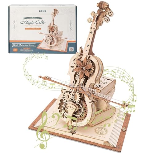 ROKR 3D Puzzle, Magic Cello Mechanical Music Box, Automatic Play, No Batteries Required, Wooden 3D Puzzle, Craft Kit, DIY Craft, Assembled Model, Mova