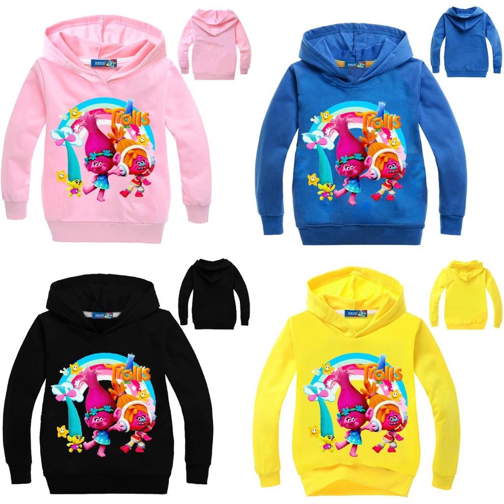 Sudadera con Capucha Estampada de Trolls para Niños Pulóveres de Algodón Abrigo Chaqueta Regalo Años