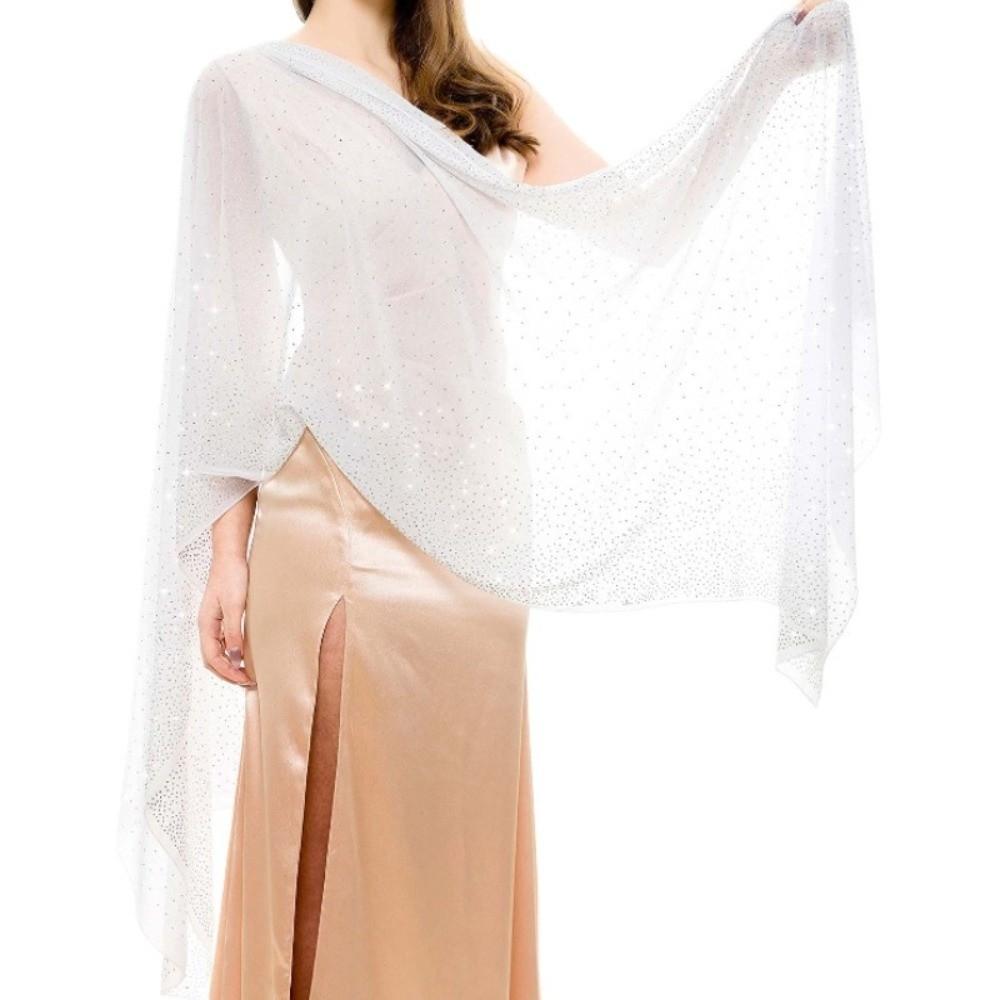Rhinestone Women Chiffon Shawl Solid Color Soft Sparkling Sheer Wrap Breathable Thin Party Scarf