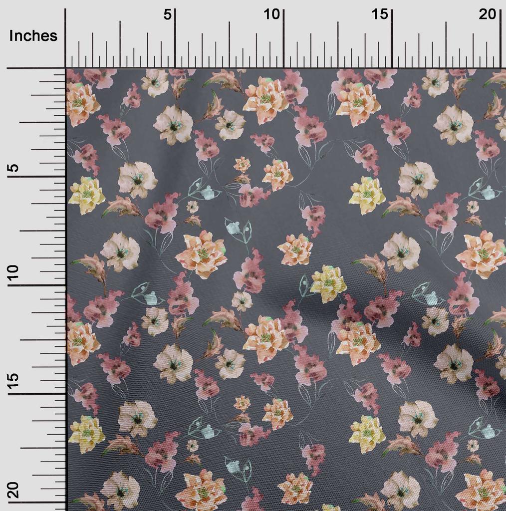 oneOone Cotton Flex Aquamarine Fabric Flower & Leaves Watercolor Sewing Fabric By The Yard Printed Diy Clothing Sewing Supplies 40 Inch