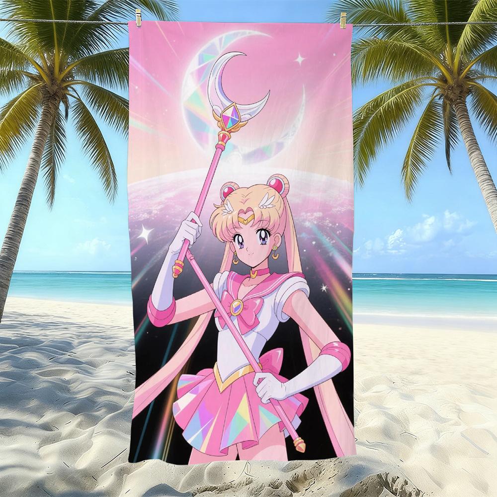 Sailor Moon Microfiber Beach Towel Quick-Drying Absorbent Cartoon Printed Swimming Bath Towel Seaside Portable