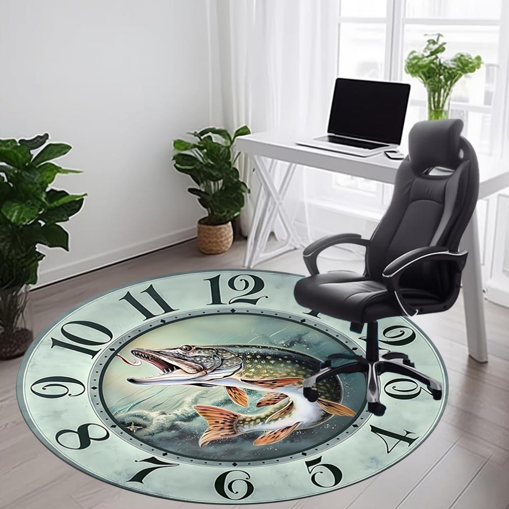 1pc Fish Clock Office Round Area Rug, Indoor Mat Suitable For Office, Under Office Chairs Bedroom Living Room Home Decor, Room Deco