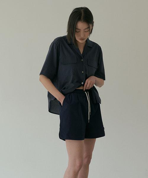 Lingseoul Half Cotton Banding Pants-Navy
