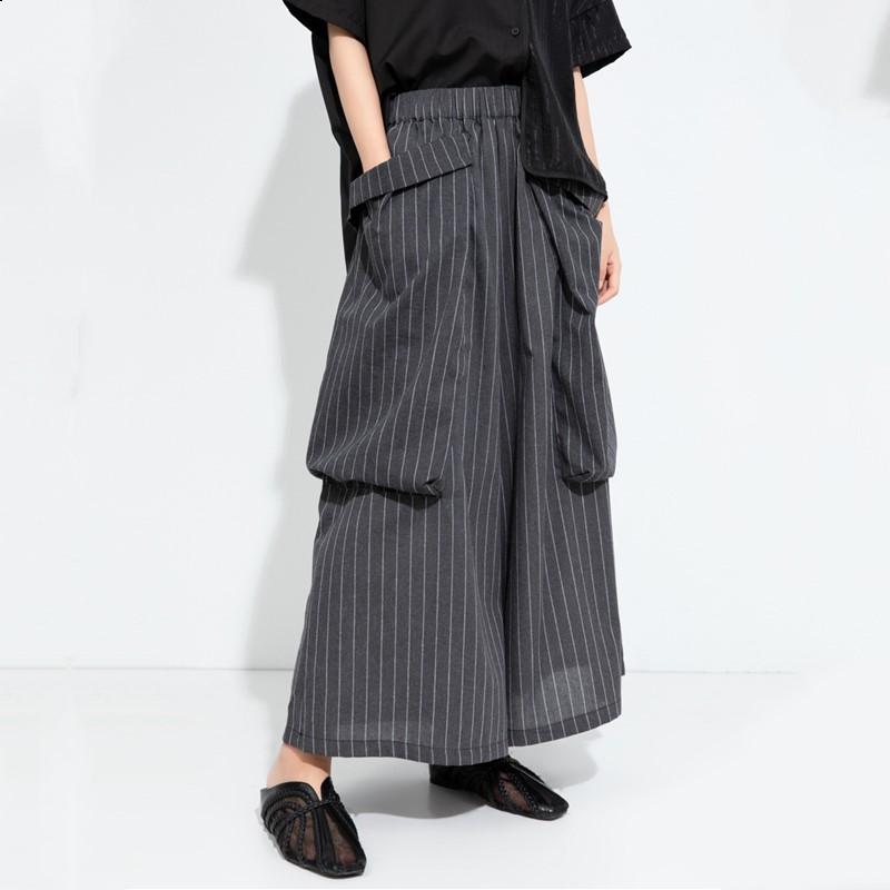 Cotton plus size summer vintage stripe High Waist wide leg Pants Women Loose Casual Trousers