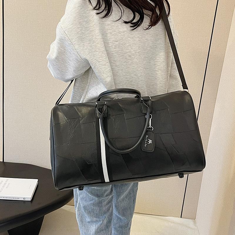 Men and Women's Fashionable Simple Business Trip Large Capacity Hand Luggage Bag PU Model Plus Patch Design Travel Bag