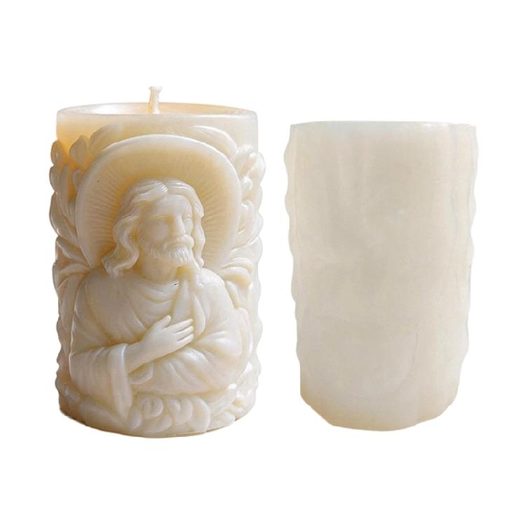 Religious Carving Cylinder Candle Silicone Mold For Handmade Candle Soap Chocolate Home Decoration and Resin Casting
