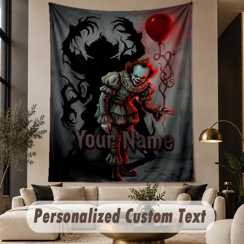 Custom Text Printed Tapestry IT Pennywise Pattern Large Wall Hanging Indoor Room Decor
