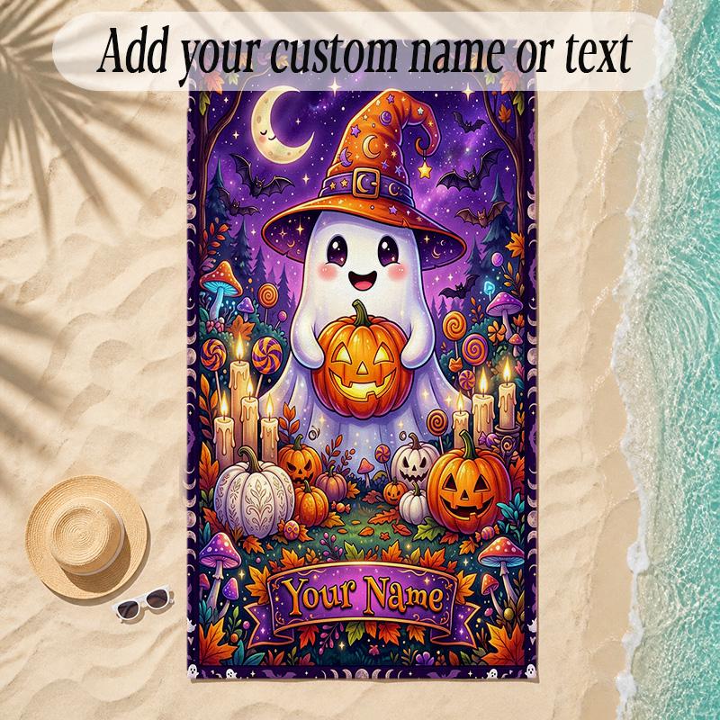 Halloween Theme Soft Beach Towel Personalized Custom Name Text Towel Portable for Beach Pool Travel