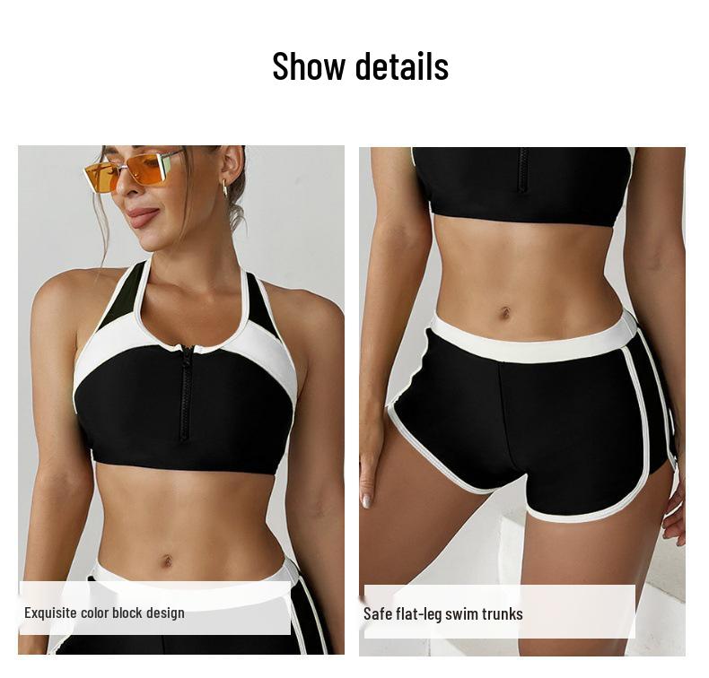 Europäischer & Amerikanischer Stil Reißverschluss Split Sport Bikini - Damen Lässiger Sexy Badeanzug