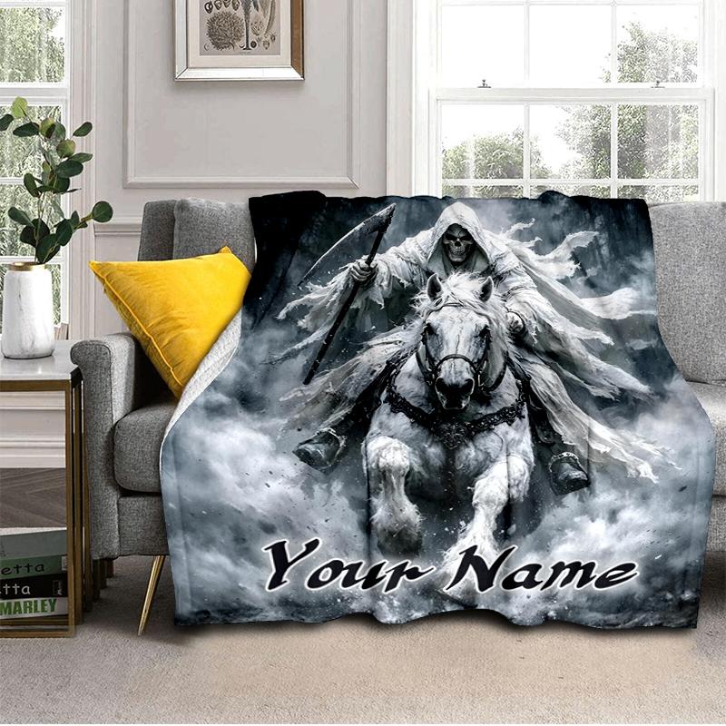 1PC Custom Name Ghost Rider Mist flannel blanket versatile,all-season throw suitable for the living room,bedroom,camping,travel,and gift