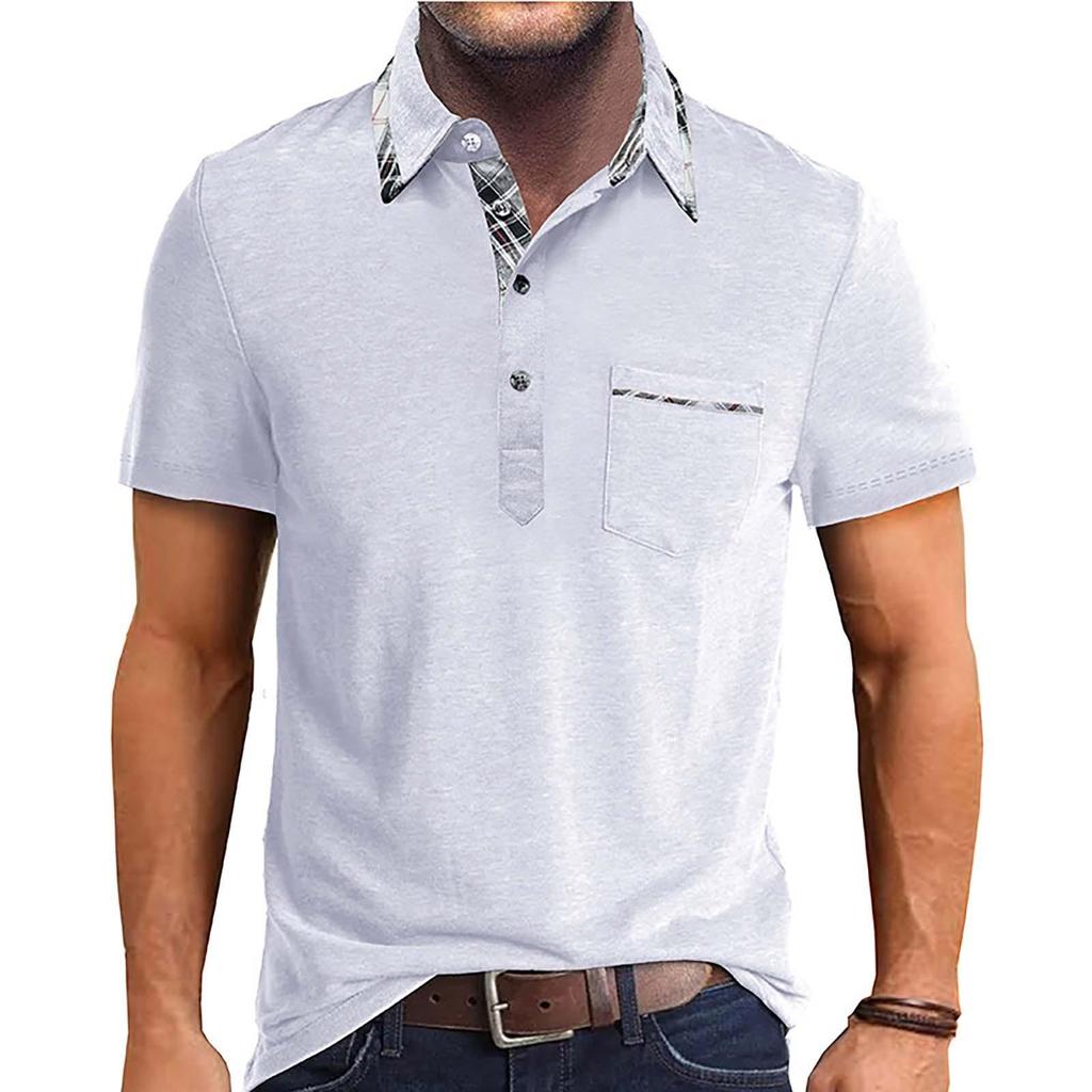 Maglietta casual a maniche corte con colletto a revers da uomo, scollo rotondo