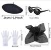 PESENAR  French Style Costume Accessory Set with Beret, Sunglasses, Bow Scarf and White Gloves