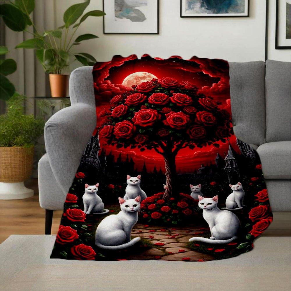 Enchanted Rose Garden Fantasy Wall Art PrintBlanket Flannel Throw Blanket for Sofa, Bed, Travel, Camping, Office, Couch, Chair