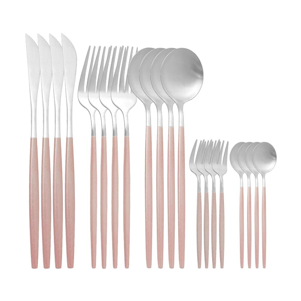 Set di posate multicolore da 20 pezzi, set di stoviglie, coltello da cena, forchetta da torta, argenteria arcobaleno in acciaio inossidabile 304, set per la tavola della casa
