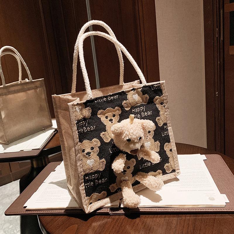 IELGY Japanese Cute Bear Portable Lunch Bag Canvas Women