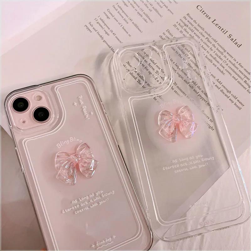 For Samsung Galaxy S26 S25 S24 Ultra S23 S22 S21 FE A55 5G A54 A53 A52 A15 A35 A14 A34 Case Korean 3D Bow Clear Soft Clear Cover