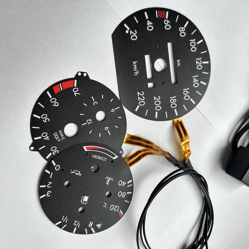 (B-I-L) EL Glow Gauge Faceplate for Mercedes E Class W124 220 KM 7000 RPM with Economy