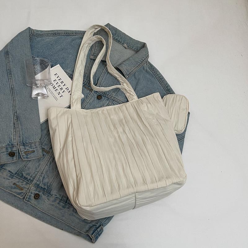 Large Capacity Tote Bag Women Commuter Handbag Solid Color Shoulder Bag