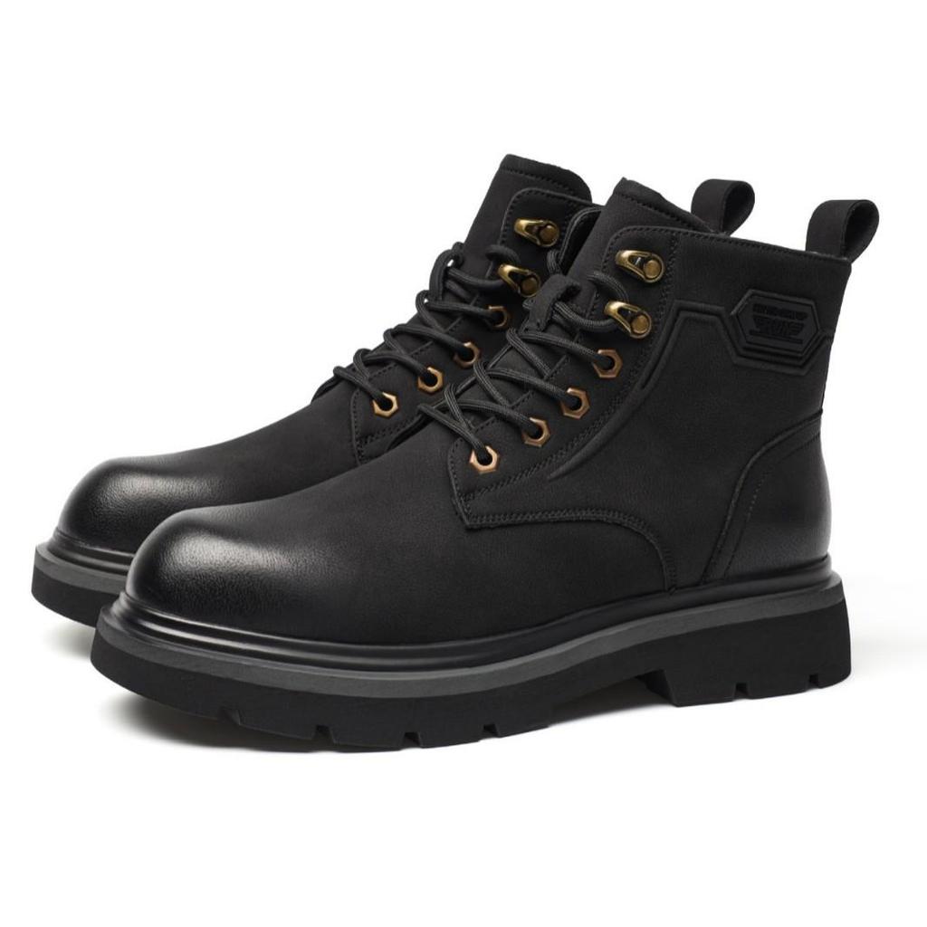 2024 Winter Genuine Leather High-Top British Style Fur-Lined Martin Boots - Thick-Soled, Warm, and Fashionable for Outdoor Wear.