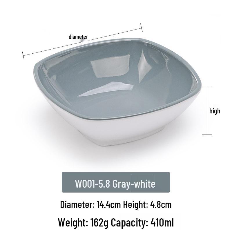 Melamine Imitation Porcelain Square Plastic Bowl for Restaurants and Hotels - Perfect for Fast Food, Barbecue, Bibimbap, and Desserts.