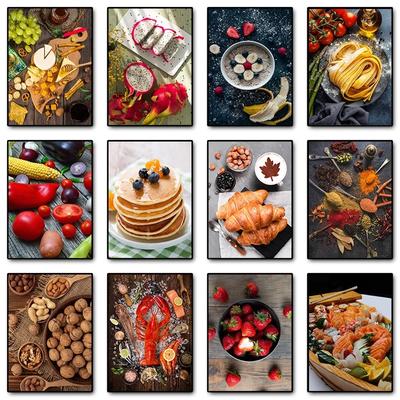 Gemüse, Obst, Gewürze, Sushi, Lebensmittel, Poster, Druck, Leinwand, Malerei, Wandkunst, Bild für Küche, Esszimmer, Restaurant, Wohnkultur