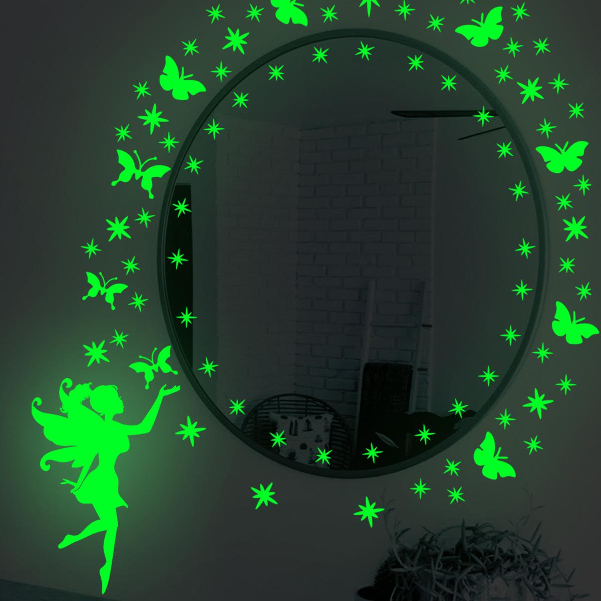 

Luminous Fairy Butterfly and Stars Wall Decals - Colorful Glow in Dark Self-Adhesive Stickers for Bedroom Decor, Wall Art